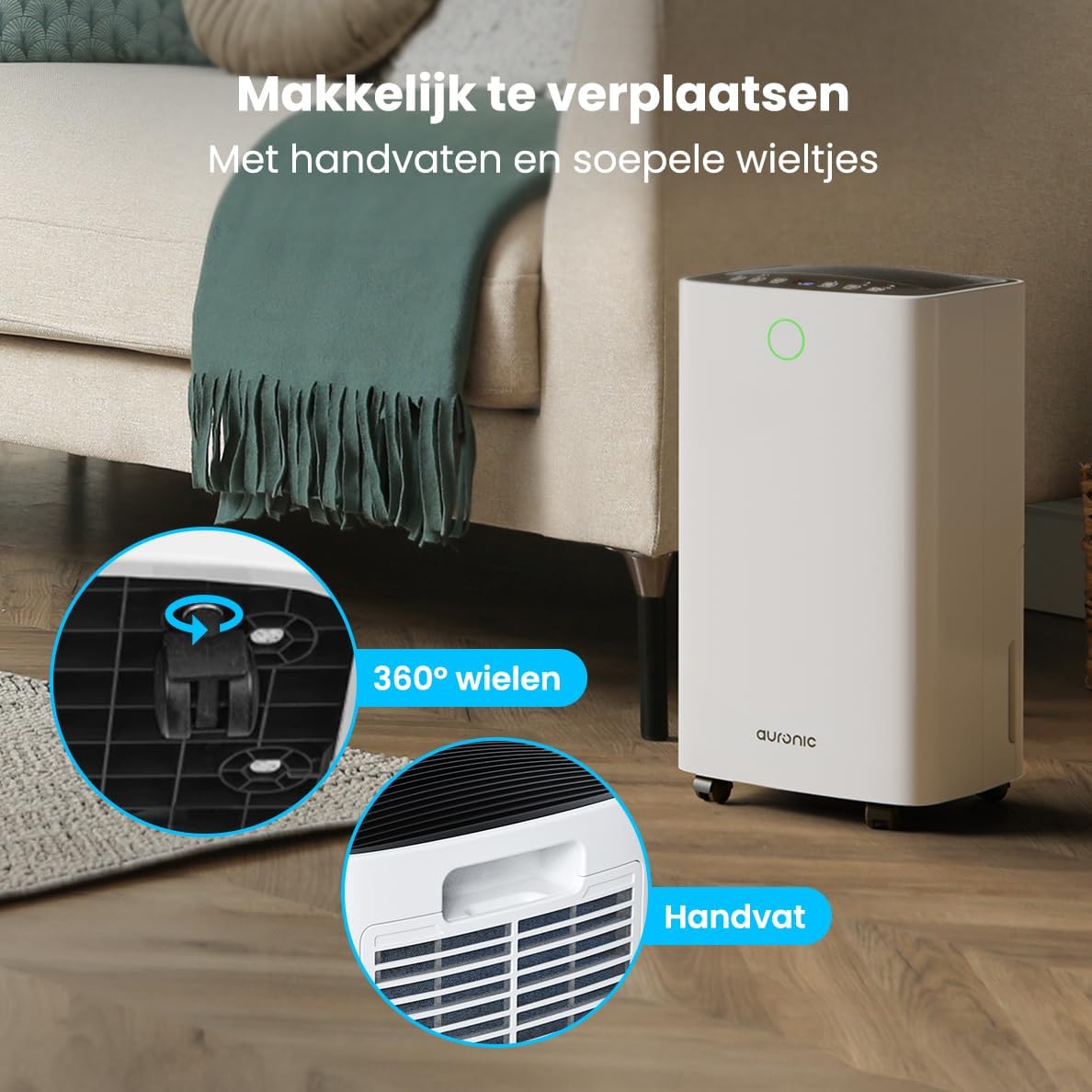 Luchtontvochtiger – Ontvochtiger – Vochtvreter – Air Dryer – Vochtabsorbeerder – Compact – Verwijdert 12L Vocht Per Dag – Was-Droogfunctie Voor Snelle Wasdroging
