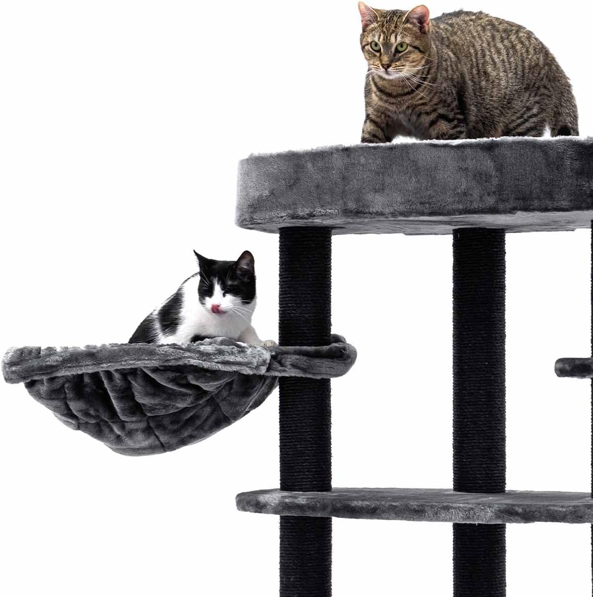 Kattenkrabpaal – Krabmeubel – Kattenboom – Krabton – Krabhuis – Zwart – 177 cm Hoog – Inclusief Comfortabele Ligbak & Ruim Kattenhol