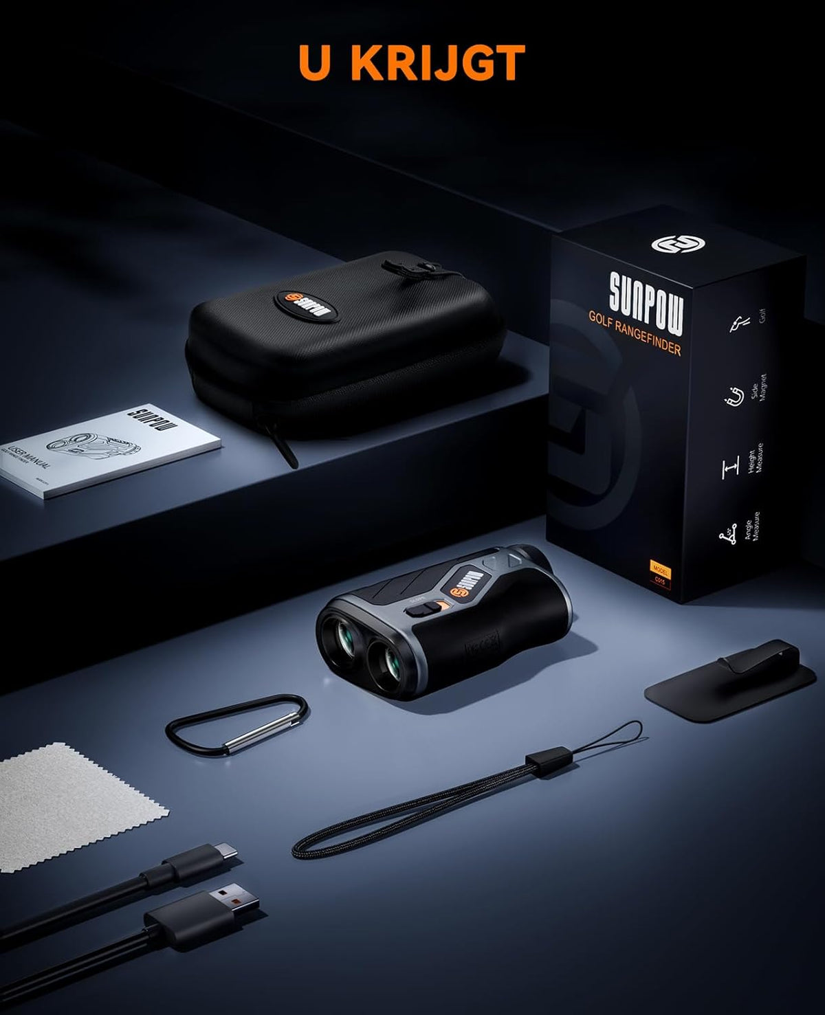 SUNPOW Golf Afstandsmeter met Helling, 1200 Yards, 7X Hoge Precisie Afstandsmeter Loep voor Golf & Jacht, Vlaggenstok Vergrendeling Trilling, Oplaadbare Afstandsmeter met Magnetische Strip