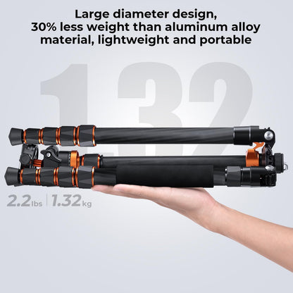 K&F Concept Carbon Monopod Camera Statief 172cm, Professioneel Compact Statief voor DSLR D255C4, met Metalen Kogelkop met Inclusief Draagtas Max:10kg (SA255C1)