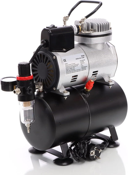 Wiltec airbrush compressor AF186 met luchttank drukregelaar 4 bar automatische Start-Stop
