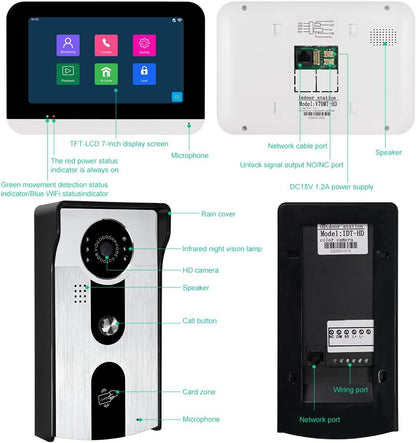 7 ''TFT LCD Bedrade Video Intercom Systeem WiFi Indoor Monitor HD 1080P Outdoor Camera Tuya Bewegingsdetectie Nachtzicht 2-Weg Audio 12 stks Keyfobs Inbegrepen