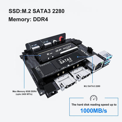 Beelink HISTTON Mini PC, Windows 11 Pro, Quad Core J5005, 2x HDMI Ultra HD 4K, 8GB DDR4 RAM, M.2 128GB SSD, 2.5" SATA3 Slot for Extra HDD/SSD, Wi-Fi 5AC Gigabit Ethernet - QUORE