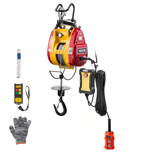 VEVOR Elektrische kabellier, 300 kg, 2-in-1 elektrische kabellier, 1500 W, hefhoogte 30 m, kabel 18,9 m/min, met bekabelde en draadloze afstandsbediening, voor fabriek, magazijn en garage