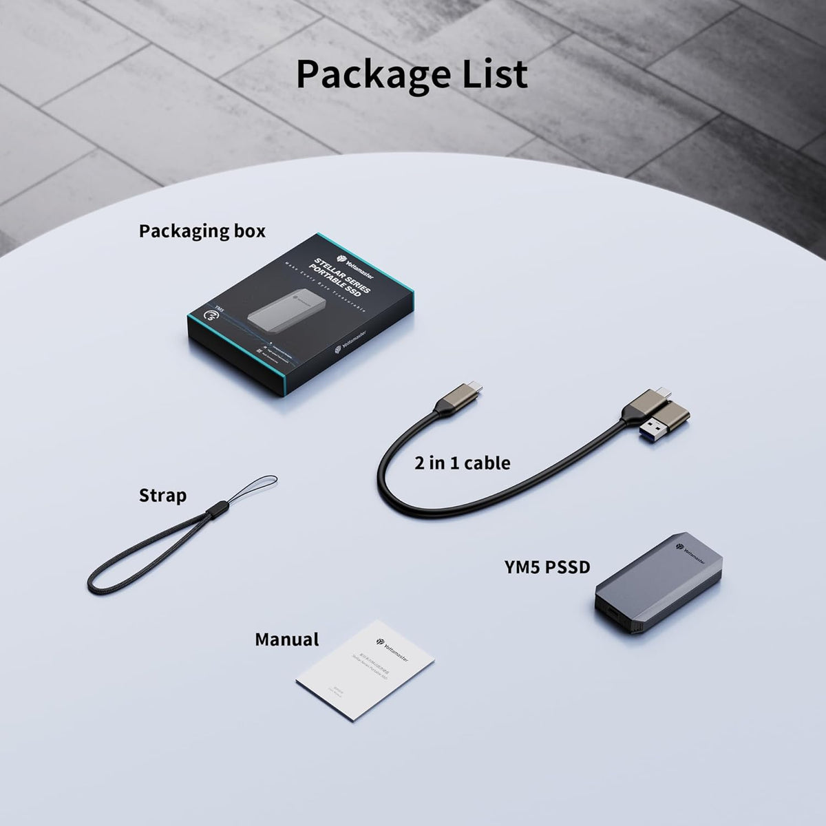 Yottamaster 2TB External SSD, up to 460MB/s, 2-in-1 USB-C/A Cable with Carry Strap, Portable SSD, Compatible with iPhone 16/Smartphone/Tablet/Laptop - QUORE