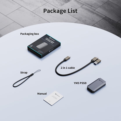 Yottamaster 2TB External SSD, up to 460MB/s, 2-in-1 USB-C/A Cable with Carry Strap, Portable SSD, Compatible with iPhone 16/Smartphone/Tablet/Laptop - QUORE