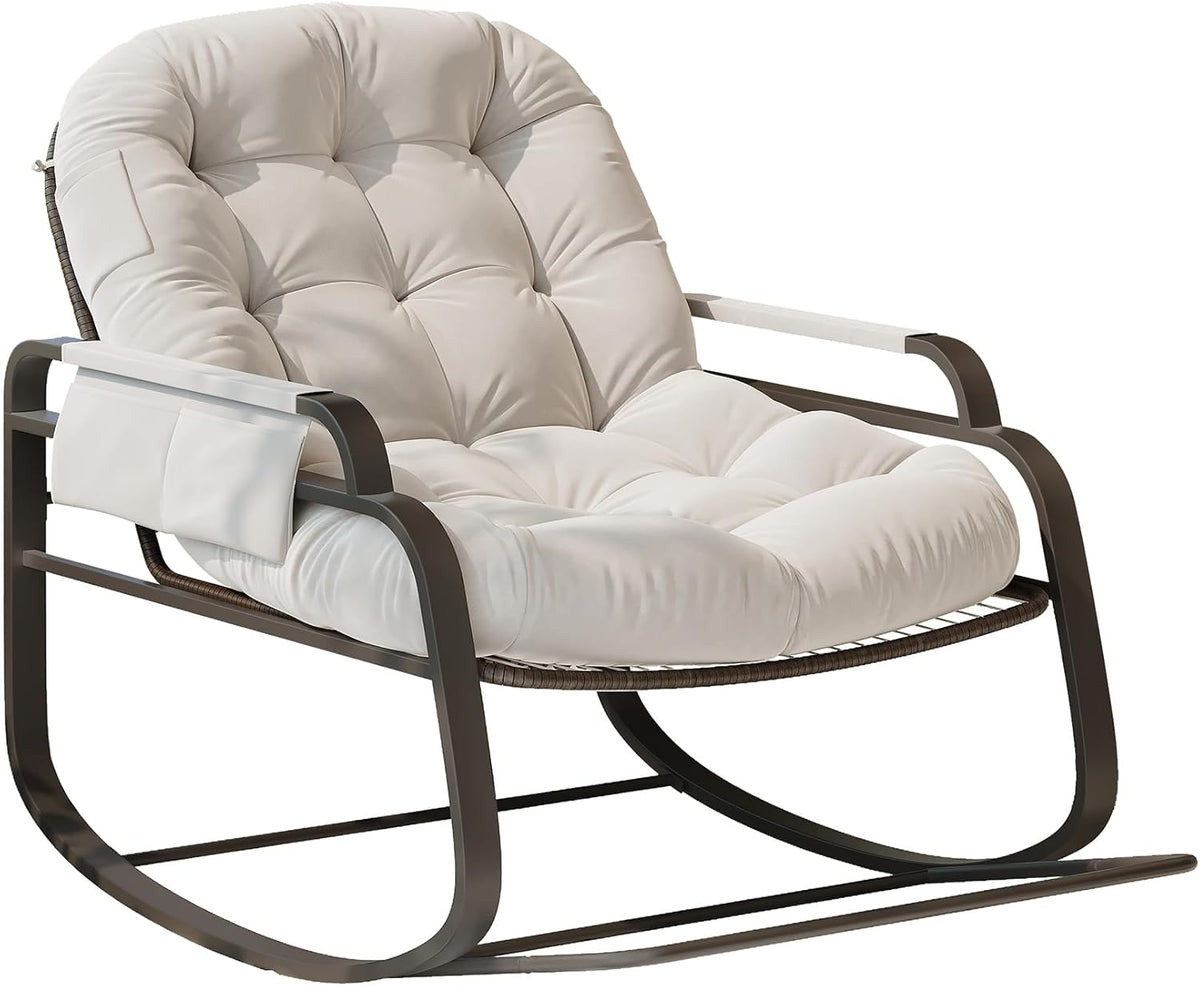 Rattan Schommelstoel – Schommelstoel Buiten – Schommelstoel Binnen – Relaxstoel – Lounge Stoel – Brede Design Schommelstoel – Inklapbare Voetensteun – Stevig Stalen Frame