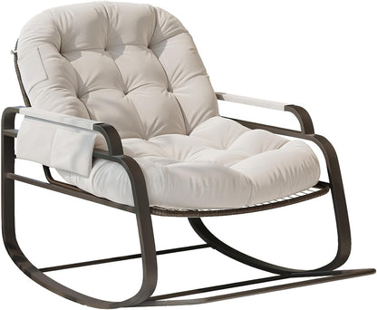 Rattan Schommelstoel – Schommelstoel Buiten – Schommelstoel Binnen – Relaxstoel – Lounge Stoel – Brede Design Schommelstoel – Inklapbare Voetensteun – Stevig Stalen Frame