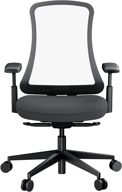 ProtoArc Flexibele ergonomische stoel met hoge rug van ademend nylon net, ademende draaistoel, aanpasbare helling aan het gewicht, ademend zadel, in hoogte verstelbare armleuningen, zwart