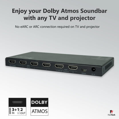 FeinTech VAX04201 HDMI eARC Pass Matrix Switch 4x2 voor soundbar en 2 displays 4K 60Hz Dolby Vision Atmos