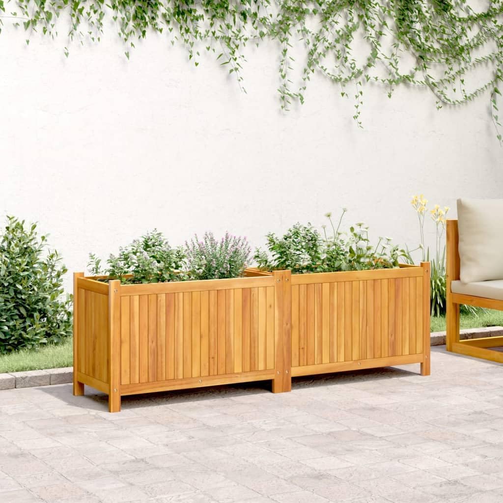 LAPOOH Tuinplantenbak met voering 153x38,5x50 cm massief hout acacia, tuinplantenbak, tuinplantenbak buiten, plantenbak-366442 - QUORE