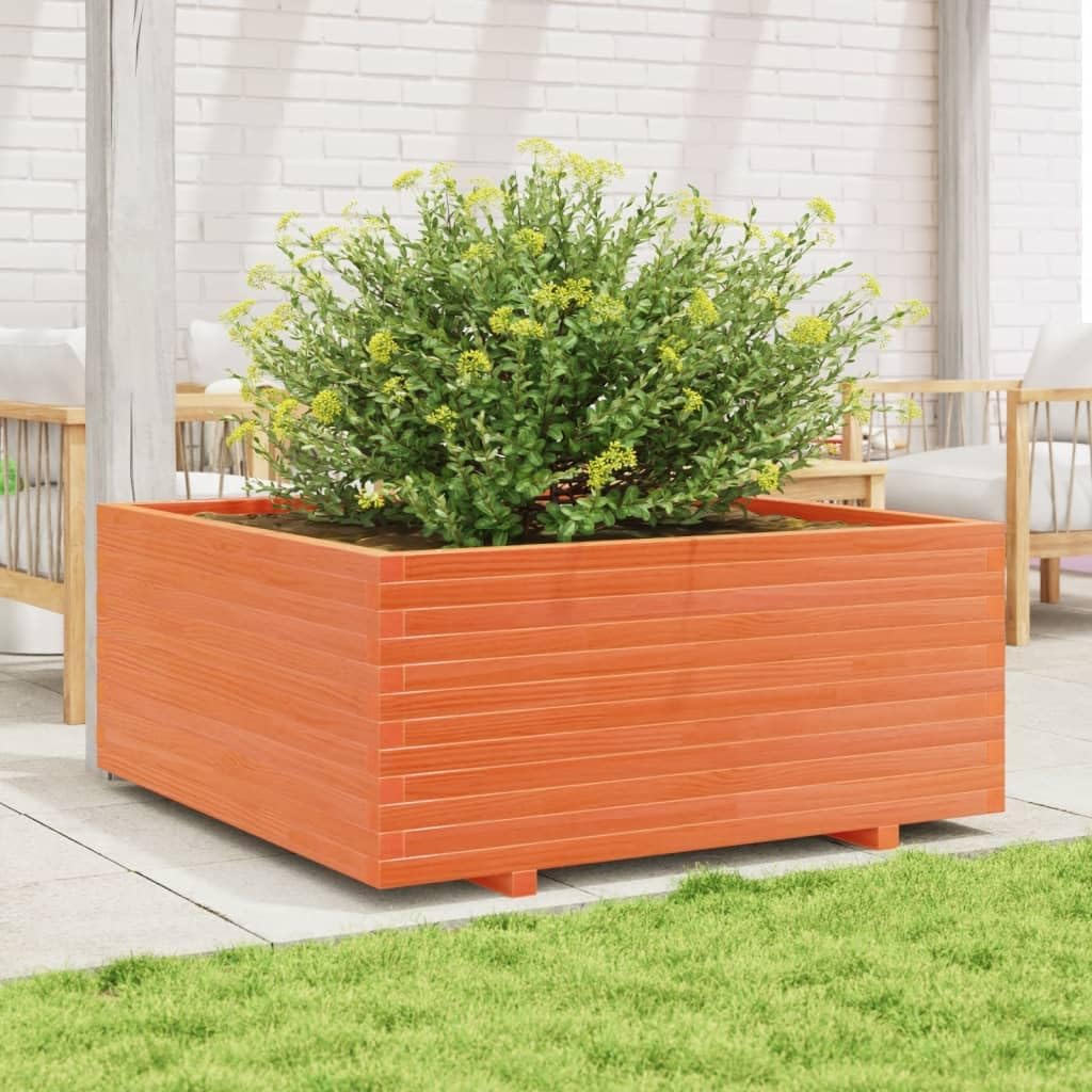 Flower Box Wax Brown 110 x 110 x 49.5 cm Solid Pine Wood Flower Box on Legs Pot with Trellis Planter Patio - QUORE