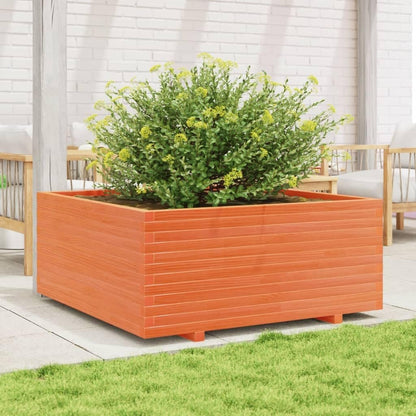 Flower Box Wax Brown 110 x 110 x 49.5 cm Solid Pine Wood Flower Box on Legs Pot with Trellis Planter Patio - QUORE