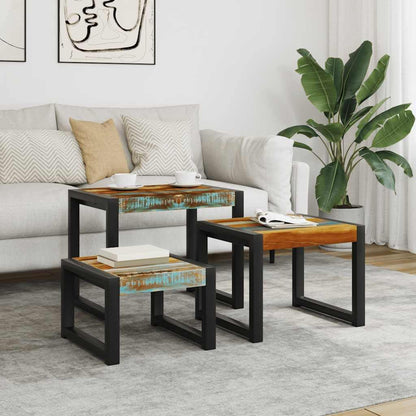 vidaXL 3x Side Table Solid Recycled Wood and Steel Frame Side Table