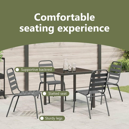 vidaXL Tuin eettafelset 5 pcs Antraciet Gepoedercoat staal, Alfresco eettafel voor balkon, moderne tuinmeubelen, stapelbaar, duurzaam, rechthoekige tafel, stedelijke lounge ensemble, patio - QUORE