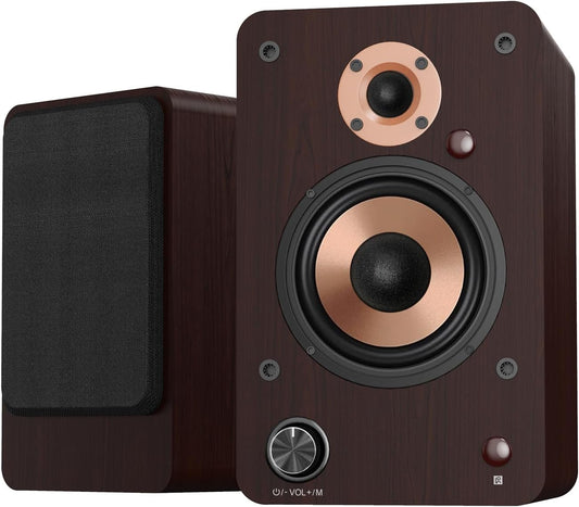 LONPOO Actieve plankluidspreker, 100 W RMS luidsprekermonitor, studio, aluminium woofer, 4 inch, RCA-connectiviteit, optisch, coaxiaal, Bluetooth 5.3, USB, AUX-in voor tv, pc en platenspeler (LP42M)