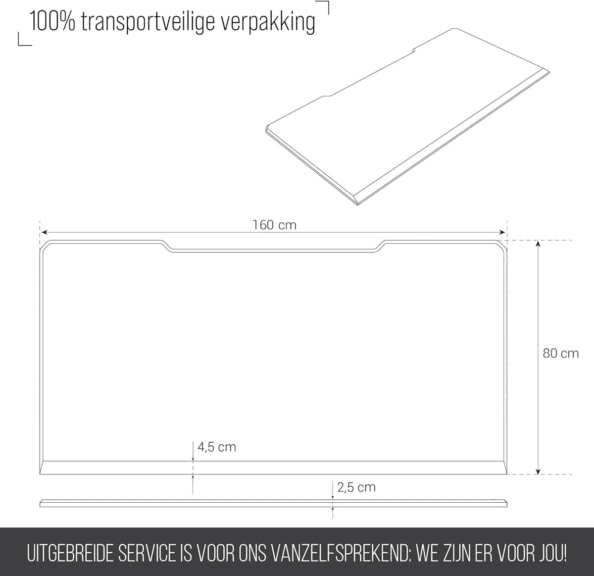 Ultimate Setup® Tafelblad 160x80, Bureaublad, Gaming Bureau, Kantoortafel, Gaming Desk, Standing Desk, Massief MDF-blad (Zwart, 160x80x2,5 cm)
