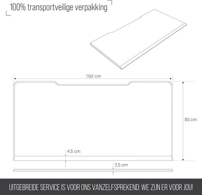 Ultimate Setup® Tafelblad 160x80, Bureaublad, Gaming Bureau, Kantoortafel, Gaming Desk, Standing Desk, Massief MDF-blad (Zwart, 160x80x2,5 cm)