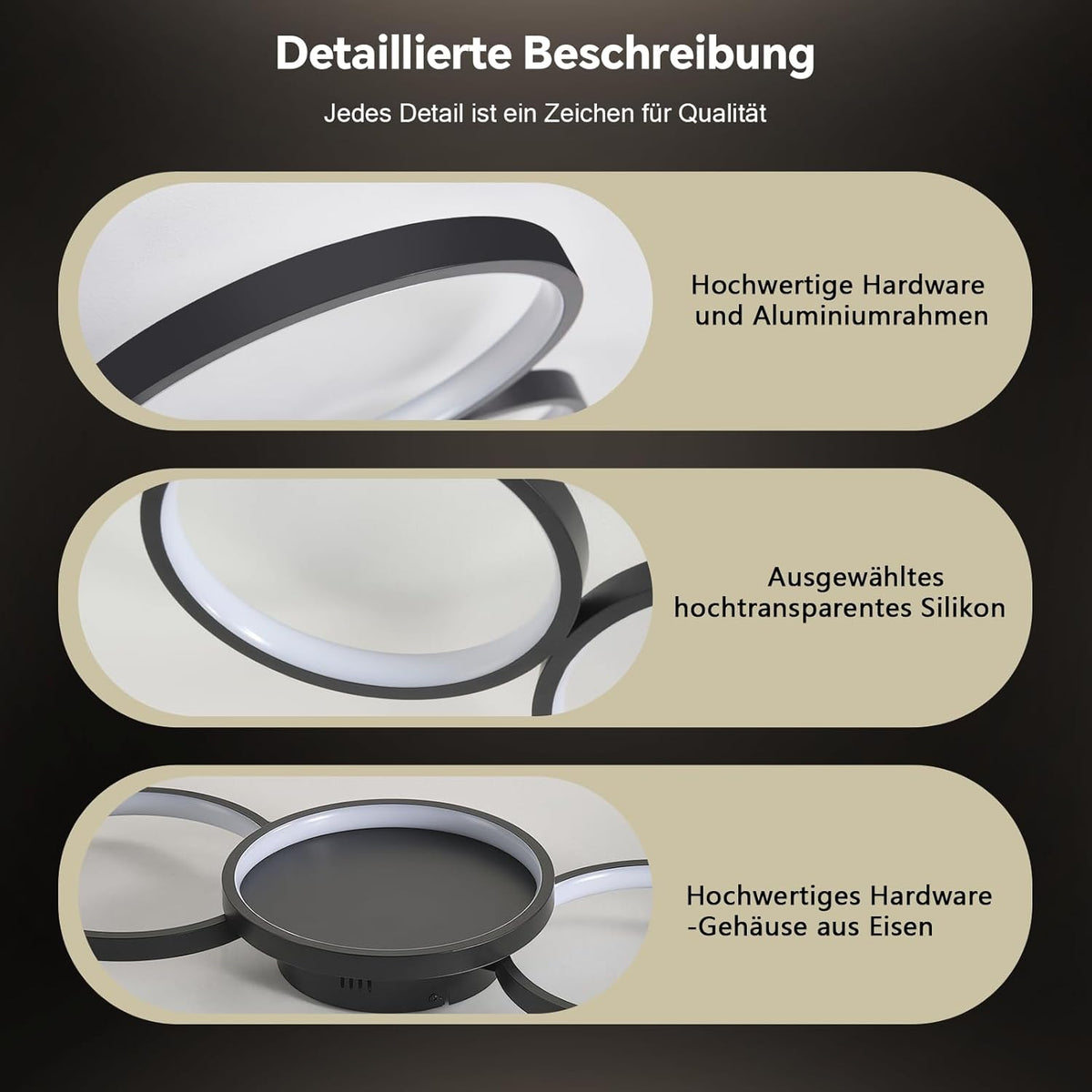 Sky angle Led-plafondlamp met Alexa-app, Google Home, rond, wit, dimbaar, met afstandsbediening, plafondlamp woonkamer, 50 W, 6000 lm, 3000 K-6000 K, voor slaapkamer, 100 cm, zwart, smart