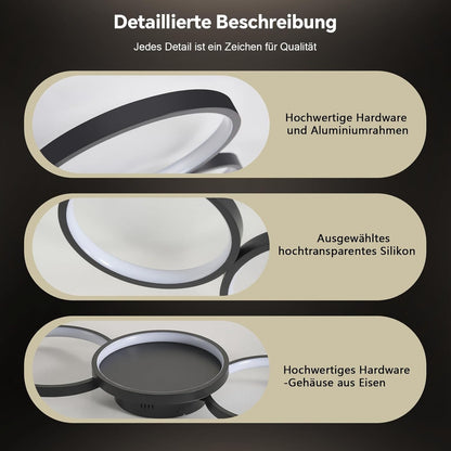 Sky angle Led-plafondlamp met Alexa-app, Google Home, rond, wit, dimbaar, met afstandsbediening, plafondlamp woonkamer, 50 W, 6000 lm, 3000 K-6000 K, voor slaapkamer, 100 cm, zwart, smart