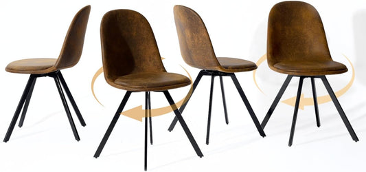 FurnitureR Rolling Seat Eetkamerstoelen, Beddengoed, Suede Bruin, D38xB44xH84CM