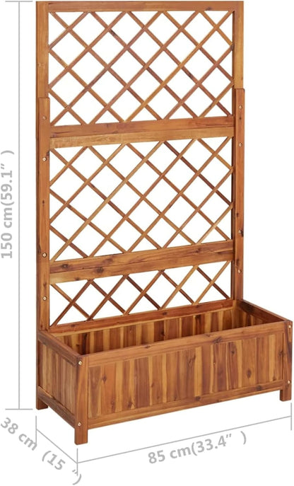 Trellis Planter, Outdoor Planter, Flower Pots for Flowers and Plants, Gardening, Urban Garden, Patio, Grow Table, Garden Home, Solid Acacia Wood, 85 x 38 x 150 cm - QUORE