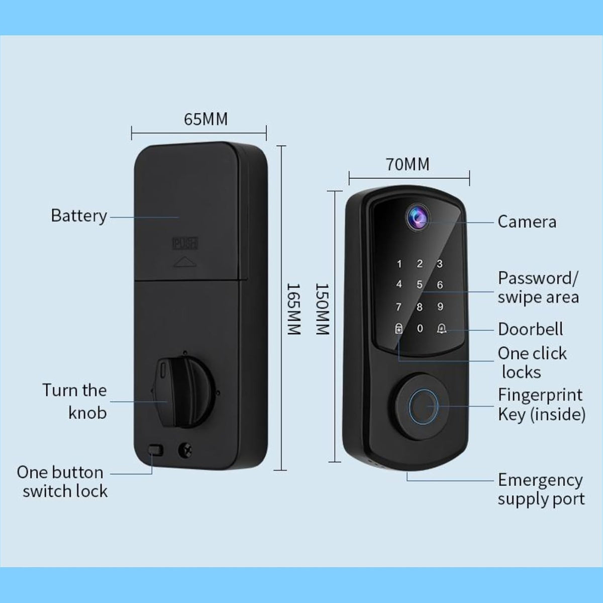 Smart Vingerafdruk WiFi Deurslot met Camera Capture en Unlock, Keyless Entry Deurslot met Deurbel Functie