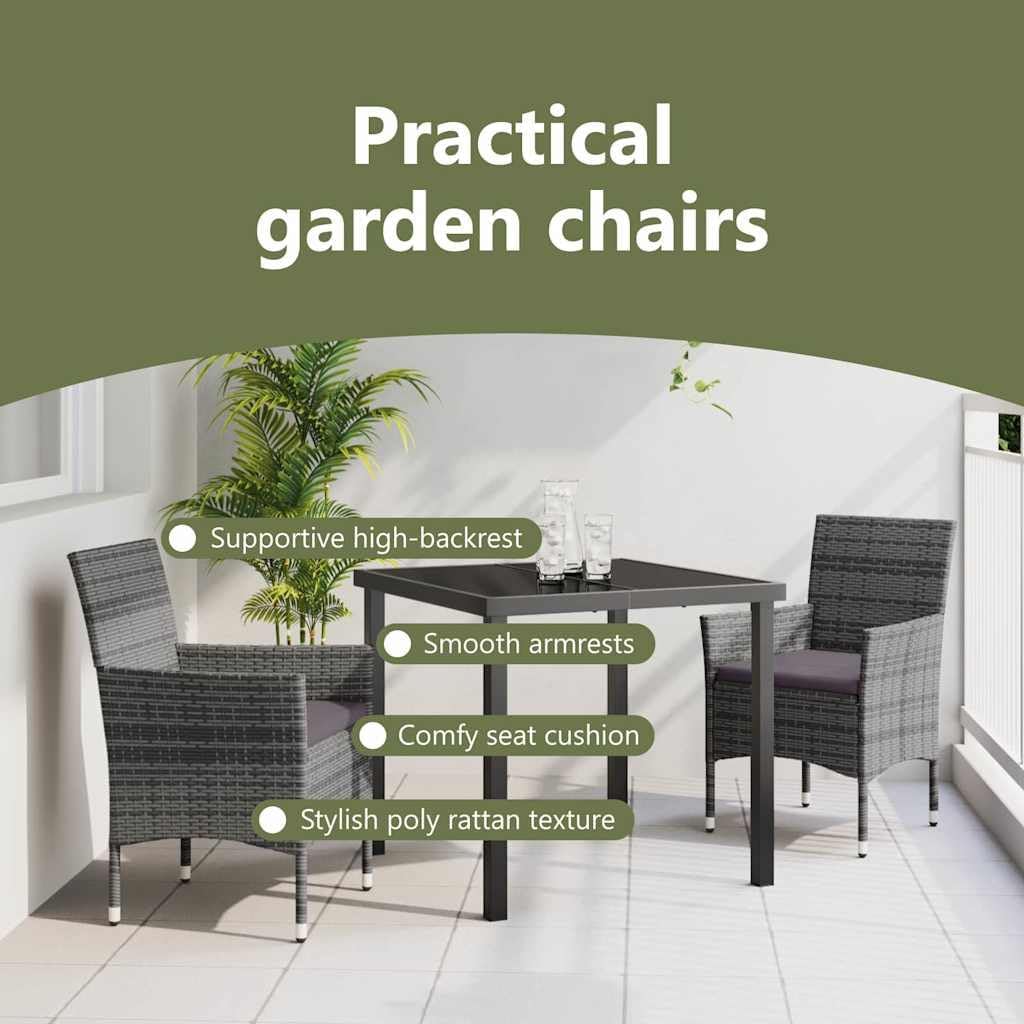 vidaXL 3 Piece Garden Dining Set Grey Poly Rattan - QUORE