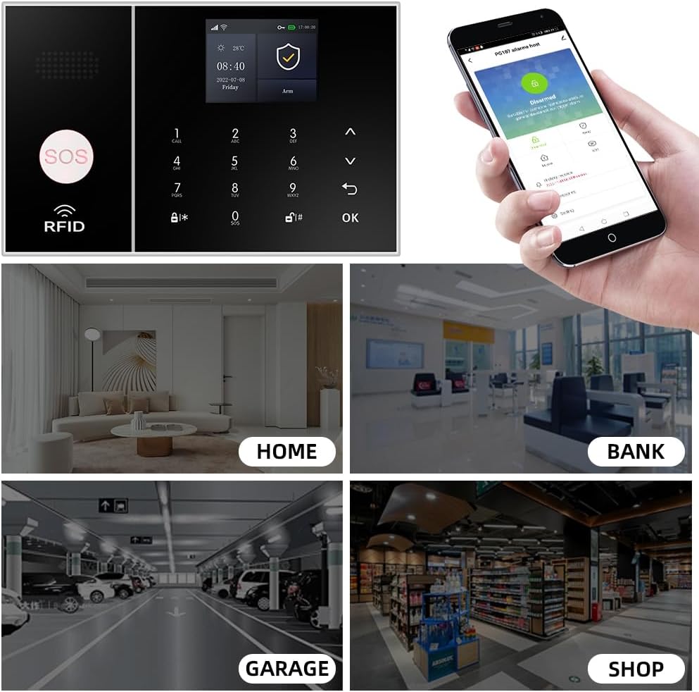 XNY WiFi huisalarm, diefstalbeveiliging, huis 4G, kit, 12 stuks, draadloos huisalarm met app-alarm, bewegingsmelder, deurraamsensor, afstandsbediening, sirene, werkt met Alexa en Google Assistant