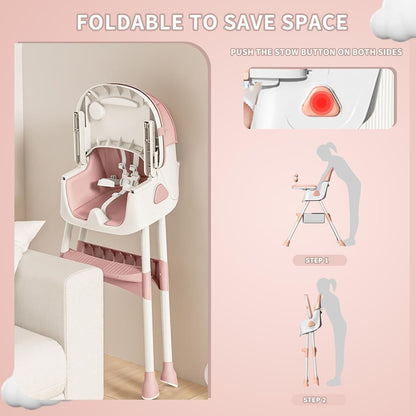 Opvouwbare Kinderstoel - Met Grote Antislipmat en Speelgoedrek - 6 Maanden en Ouder - Roze