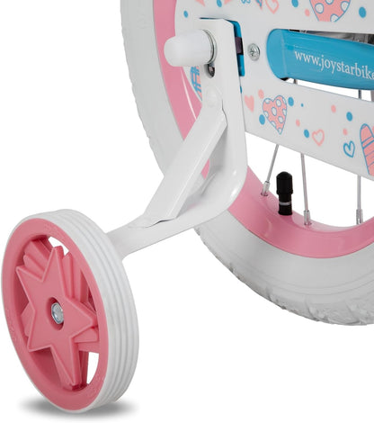 JOYSTAR 18 inch kinderfiets voor meisjes van 6 tot 9 jaar, 18 inch meisjesfiets met steunwielen en mand, blauw