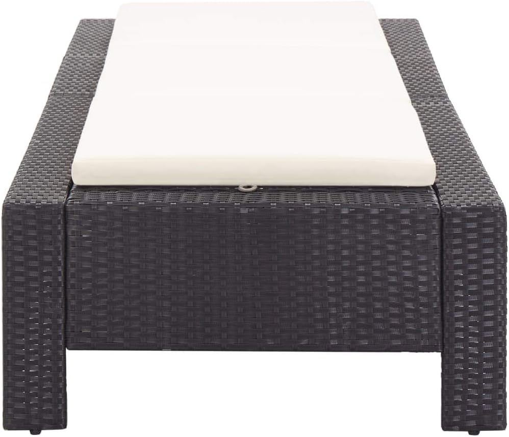 Tidyard Polyrattan sun bed black garden rattan folding rattan sun bed outdoor sun bed 220 x 75 x 35 cm - QUORE