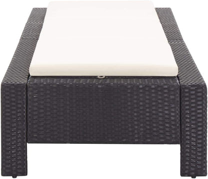 Tidyard Polyrattan sun bed black garden rattan folding rattan sun bed outdoor sun bed 220 x 75 x 35 cm - QUORE