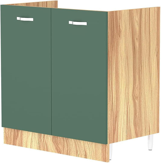 Shally Dogan Onderkast in de keuken met 2 deuren om in te bouwen, onderkast met 80 cm voor gootsteen (groen, 80 x 50 x 85 cm)