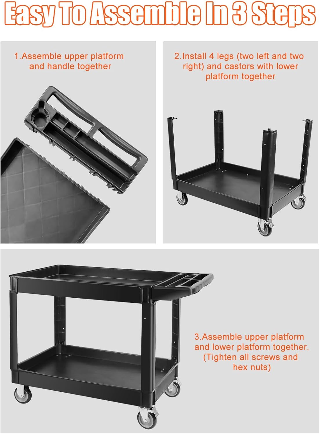 Rollende Opbergwagen 2-Laags – Trolley – Gereedschapswagen – Servicewagen – Rolwagen – Polypropyleen – 275 Kg Per Plank