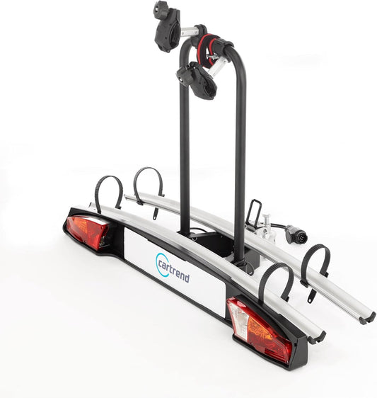 cartrend Koppelingsfietsendrager Alu Active, geschikt voor 2 fietsen, fietsendrager koppeling, fietsendrager auto, drager auto, zwart-zilver