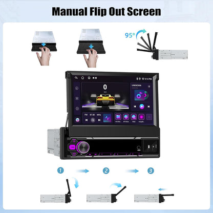Android 15 Autoradio – 1 DIN Autoradio – Android Autoradio – Multimedia Speler – Car Stereo – 7 Inch Intrekbaar Touchscreen – Draadloze CarPlay & Android Auto
