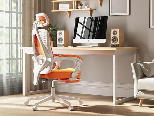 Dowinx Orange Mesh Office Chair with Head, Lumbar Support - Manager Chair, Ennemis in Height, Mesh 150kg - QUORE