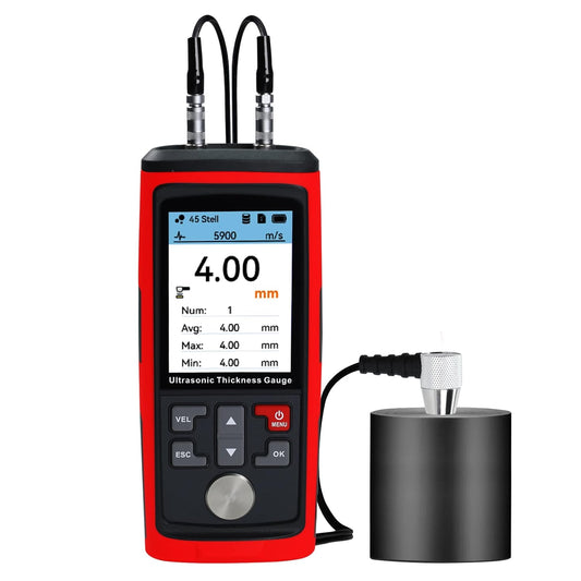 Ultrasone diktemeter, bereik 0,03 tot 11,8 inch met zeer nauwkeurige sonde, gegevensopslag, aanpasbare geluidssnelheden, oplaadbare diktetester voor staal/