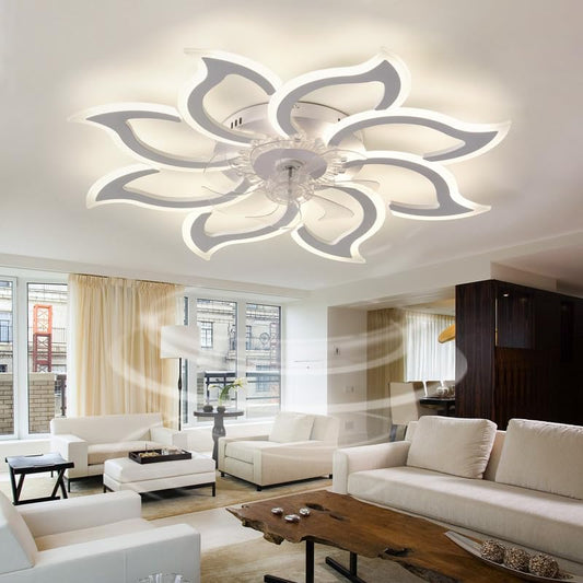 Grote verstelbare led-plafondventilator met modern omkeerbaar licht en stille afstandsbediening, 6 snelheden, wit