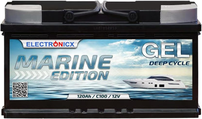 Electronicx GEL Marine huishoudaccu 12V 120Ah / 120 Ah 12 Volt – Deep Cycle accu onderhoudsvrij & verzegeld – 353×175×190 mm – boot jacht zeilboot zonnepaneel camper vrijetijdsstroom GEL