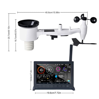 ECOWITT HP2561 Weerstation met buitensensor, draadloos, 7-in-1 wifi, op zonne-energie werkende weerstations met bewakingssysteem op afstand, weersvoorspelling, 7-inch TFT-scherm voor Garden Home