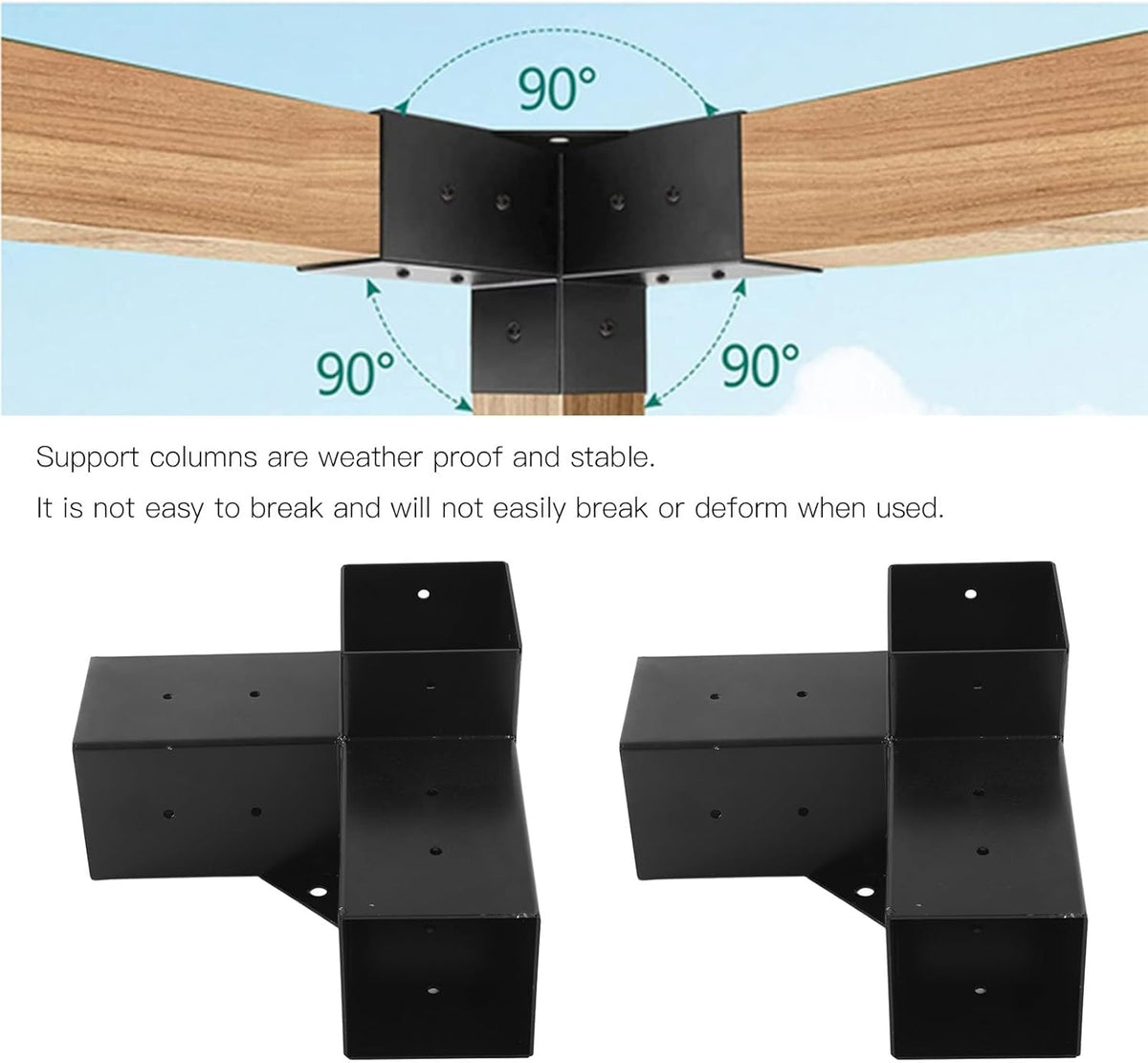 Pergola houders, 3-weg hoekhouten houders met schroeven paalbasis dek paalanker poedergecoate paalhouders houtbewerking pergola set (8 stuks)