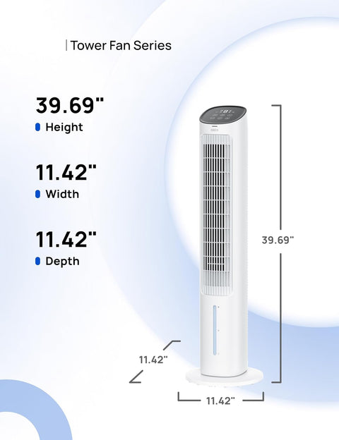 Luchtkoeler - Aircooler - Torenventilator - 40inch Ventilator - Verdampingskoeler - met Waterkoeling - Stil - 80° Draaifunctie - 3 modi - 4 Snelheden - Afstandsbediening - Wit