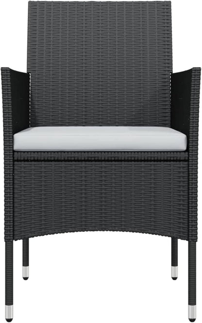 Gecheer Garden Dining Room Set of 3 with Cushions, Table and Chairs for Outdoor, Coffee Table and Chairs, Poly Rattan Furniture Set, Garden Furniture Set, Rattan Garden Furniture Set, Black - QUORE
