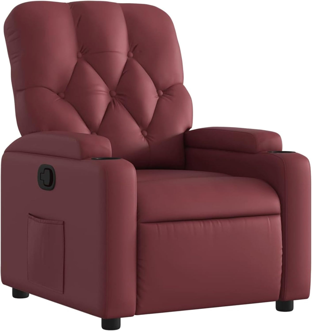 Relaxstoel – Fauteuil – Loungestoel – Recliner – Relaxfauteuil – Handmatige Ligfunctie – Kunstleer Wijnrood – Maximaal 110 kg – Brede Armleuningen – Bekerhouders