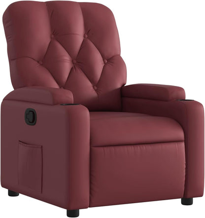 Relaxstoel – Fauteuil – Loungestoel – Recliner – Relaxfauteuil – Handmatige Ligfunctie – Kunstleer Wijnrood – Maximaal 110 kg – Brede Armleuningen – Bekerhouders
