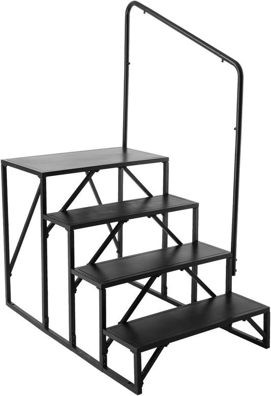 VEVOR Campertrappen, 4-traps RV-trap, 400 lbs draagvermogen, verdikt koolstofstaal, met leuning, antislip treden voor veilige in- en uitgang, pak voor camper, aanhangwagen, campertrap
