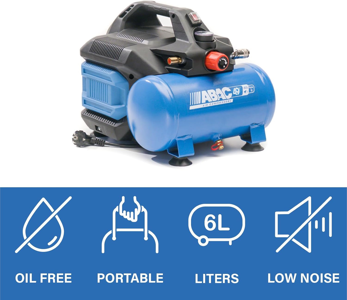 Luchtcompressor – Draagbare Compressor – Olievrije Compressor – Stil Air Compressor – Persluchtcompressor – Compact Ontwerp – 49 dB Geluidsniveau