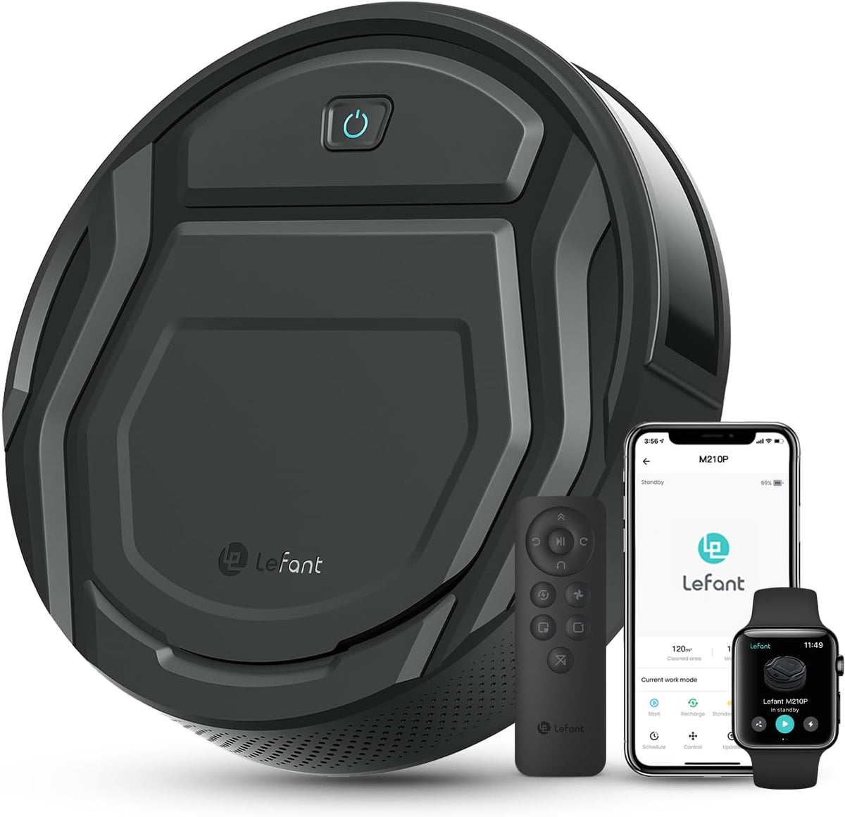 LEFANT M210P Robotstofzuiger met afstandsbediening, 7,8 cm dik, 28 cm diameter, spraakbediening, automatisch opladen, ideaal voor harde vloeren met dierenharen